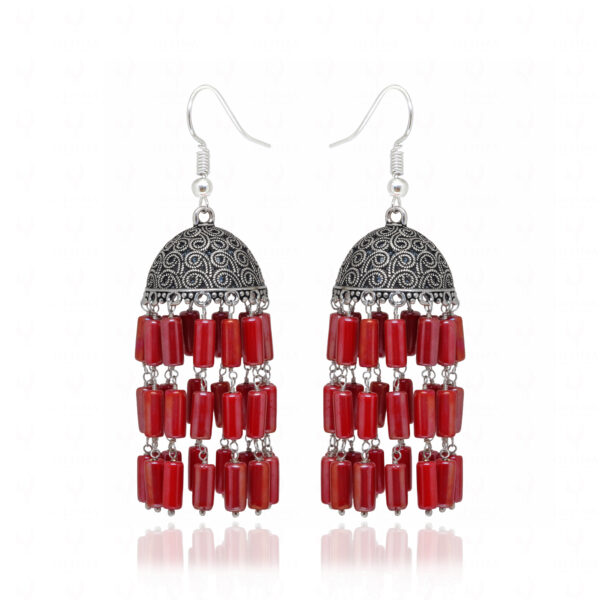 Red Jasper Gemstone Knotted Oxidized Jhumki Style Earrings GE06-1143