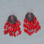 Red Jasper Gemstone Knotted Oxidized Jhumki Style Earrings GE06-1143