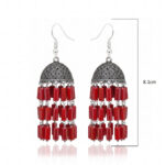 Red Jasper Gemstone Knotted Oxidized Jhumki Style Earrings GE06-1143