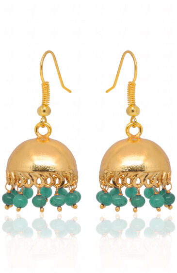 Emerald Cabochon Round Bead Jhumki Earrings For Women (Green) GE06-1147