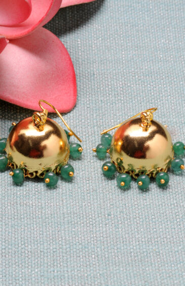 Emerald Cabochon Round Bead Jhumki Earrings For Women (Green) GE06-1147
