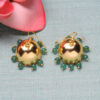 Emerald Cabochon Round Bead Jhumki Earrings For Women (Green) GE06-1147