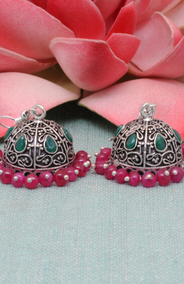 Ruby & Emerald Gemstone Beautiful Jhumki Style Earrings For Women GE06-1148