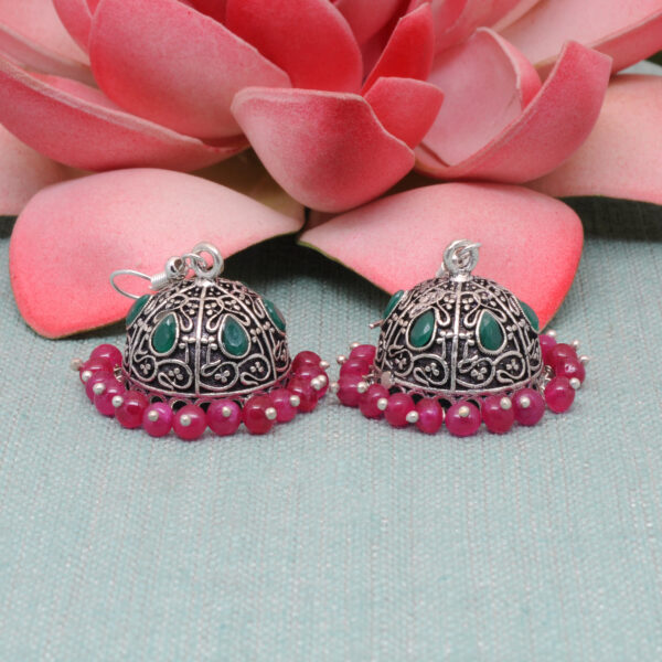 Ruby & Emerald Gemstone Beautiful Jhumki Style Earrings For Women GE06-1148