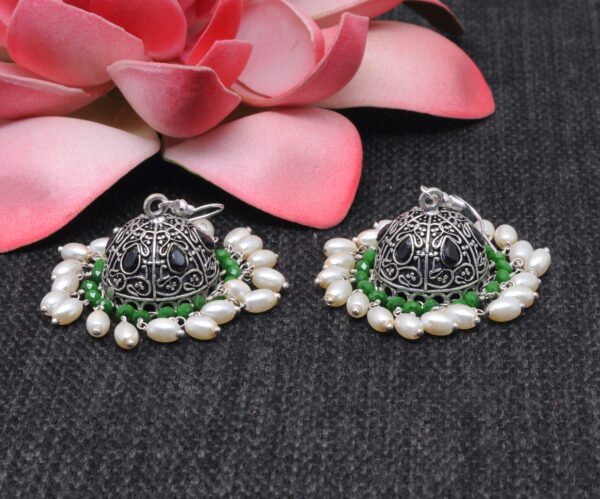 Black Spinel & Pearl Studded Antique Polished Jhumki Earrings For Women GE06-1149