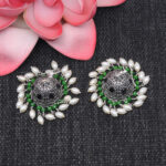 Black Spinel & Pearl Studded Antique Polished Jhumki Earrings For Women GE06-1149
