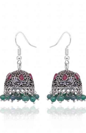 Ruby & Emerald Gemstone Beautiful Jhumki Style Earrings For Women GE06-1150