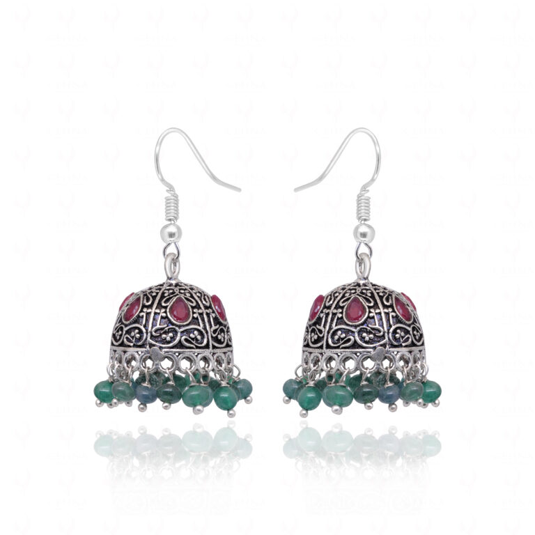 Ruby & Emerald Gemstone Beautiful Jhumki Style Earrings For Women GE06-1150