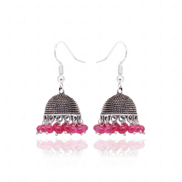 Ruby Stone Bead Antique Polished Jhumki Style Earrings For Women GE06-1154