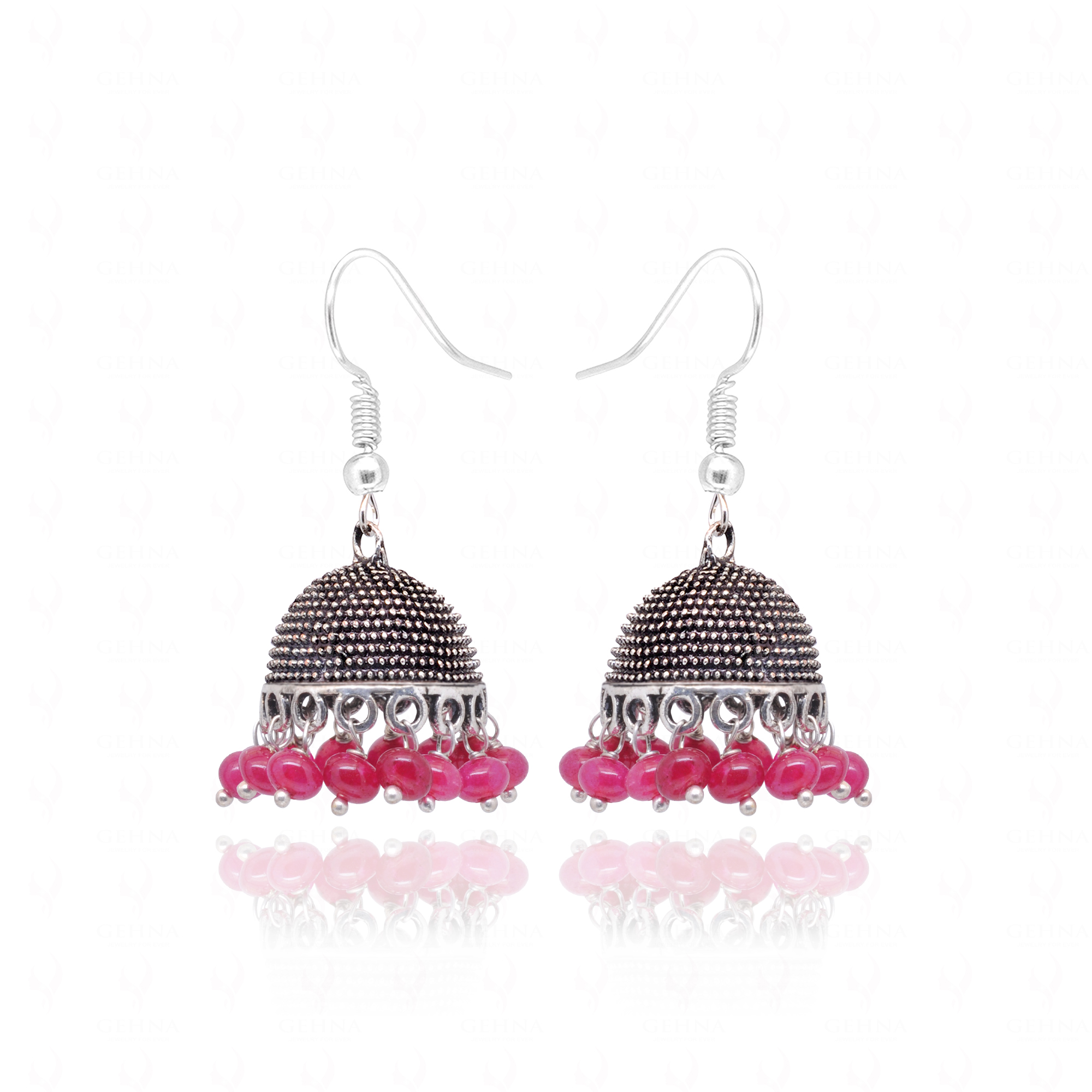 Ruby Stone Bead Antique Polished Jhumki Style Earrings For Women GE06-1154