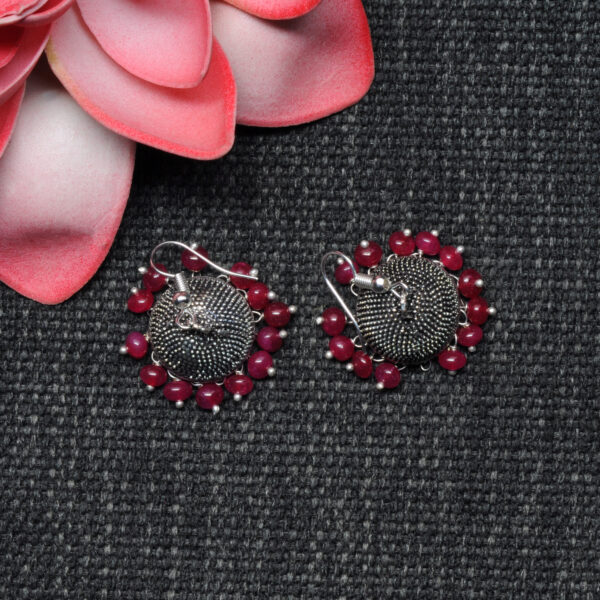 Ruby Stone Bead Antique Polished Jhumki Style Earrings For Women GE06-1154
