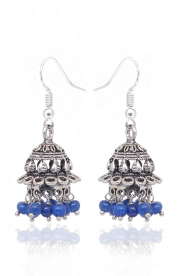Blue Sapphire Stone Bead Antique Jhumki Style Earrings For Women GE06-1155