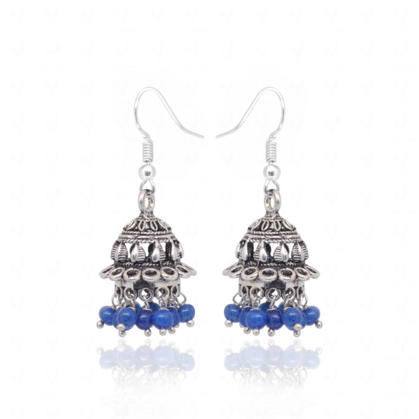 Blue Sapphire Stone Bead Antique Jhumki Style Earrings For Women GE06-1155