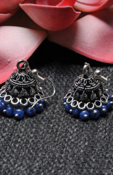 Blue Sapphire Stone Bead Antique Jhumki Style Earrings For Women GE06-1155