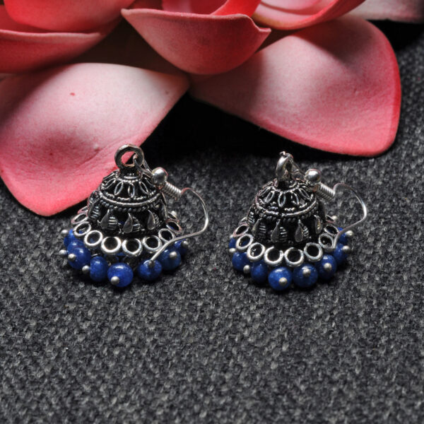 Blue Sapphire Stone Bead Antique Jhumki Style Earrings For Women GE06-1155