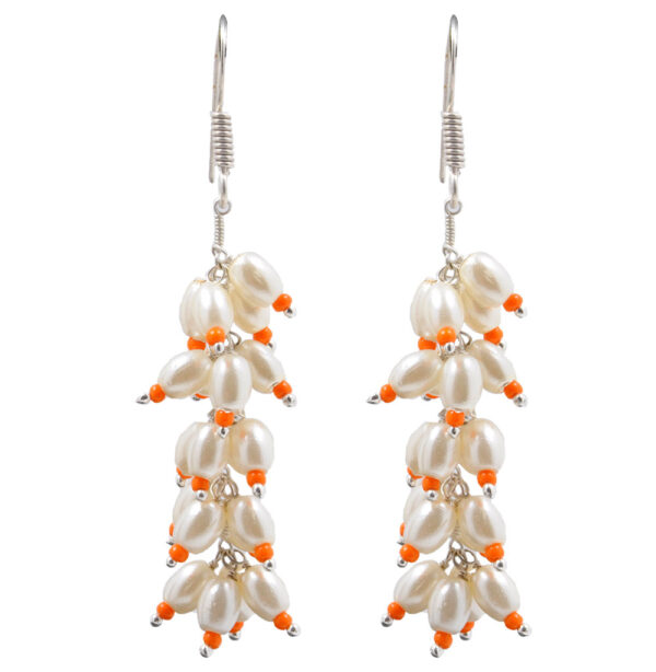 Pearl & Carnelian Glass Beads Earrings For Girls & Women CE-1002