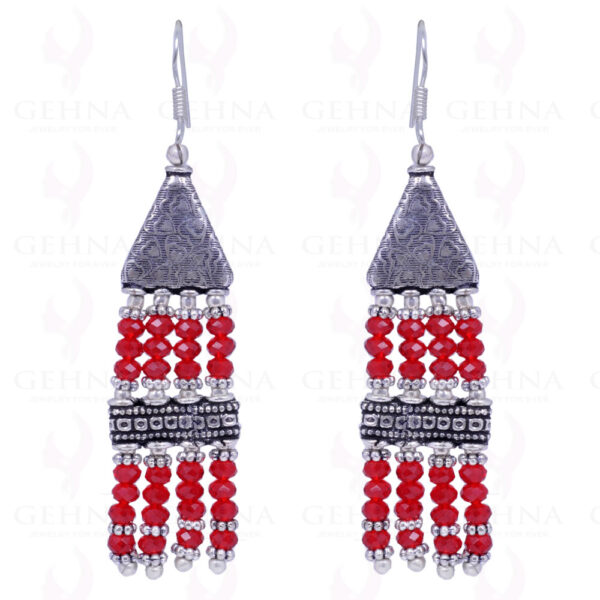 Red Garnet Color Stone Bead Necklace, Earring & Bracelet - CN-1002