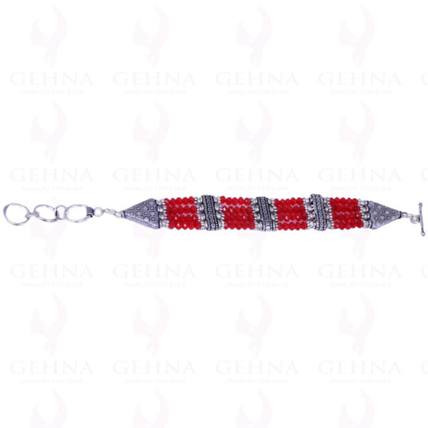 Red Garnet Color Stone Bead Necklace, Earring & Bracelet - CN-1002
