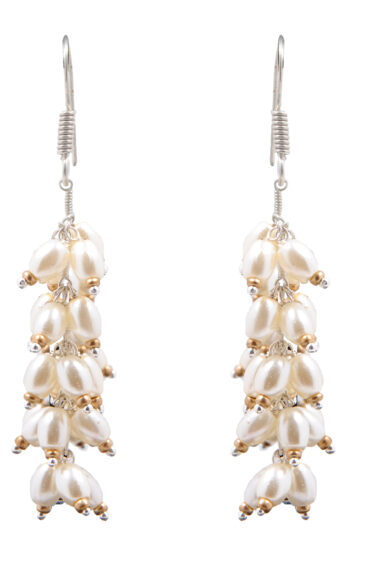 Pearl & Golden Prynite Glass Beads Earrings For Girls & Women CE-1003