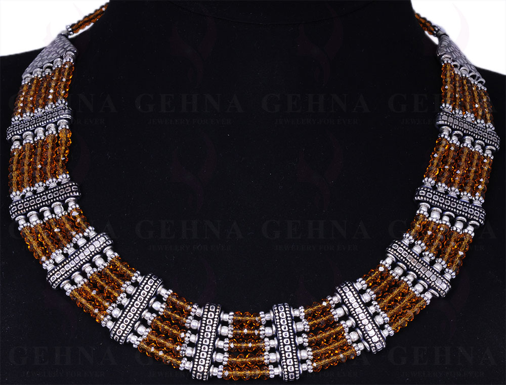 Citrine Color Stone Bead Necklace, Earring & Bracelet - CN-1004