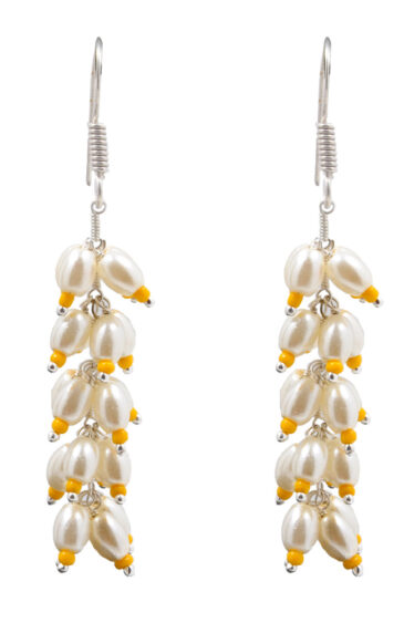 Pearl & Yellow Chalcedony Glass Beads Earrings For Girls & Women CE-1006