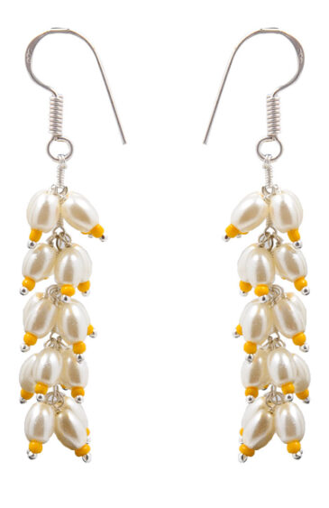 Pearl & Yellow Chalcedony Glass Beads Earrings For Girls & Women CE-1006