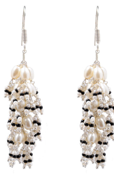 Pearl & Black Spinel Glass Beads Earrings For Girls & Women CE-1008