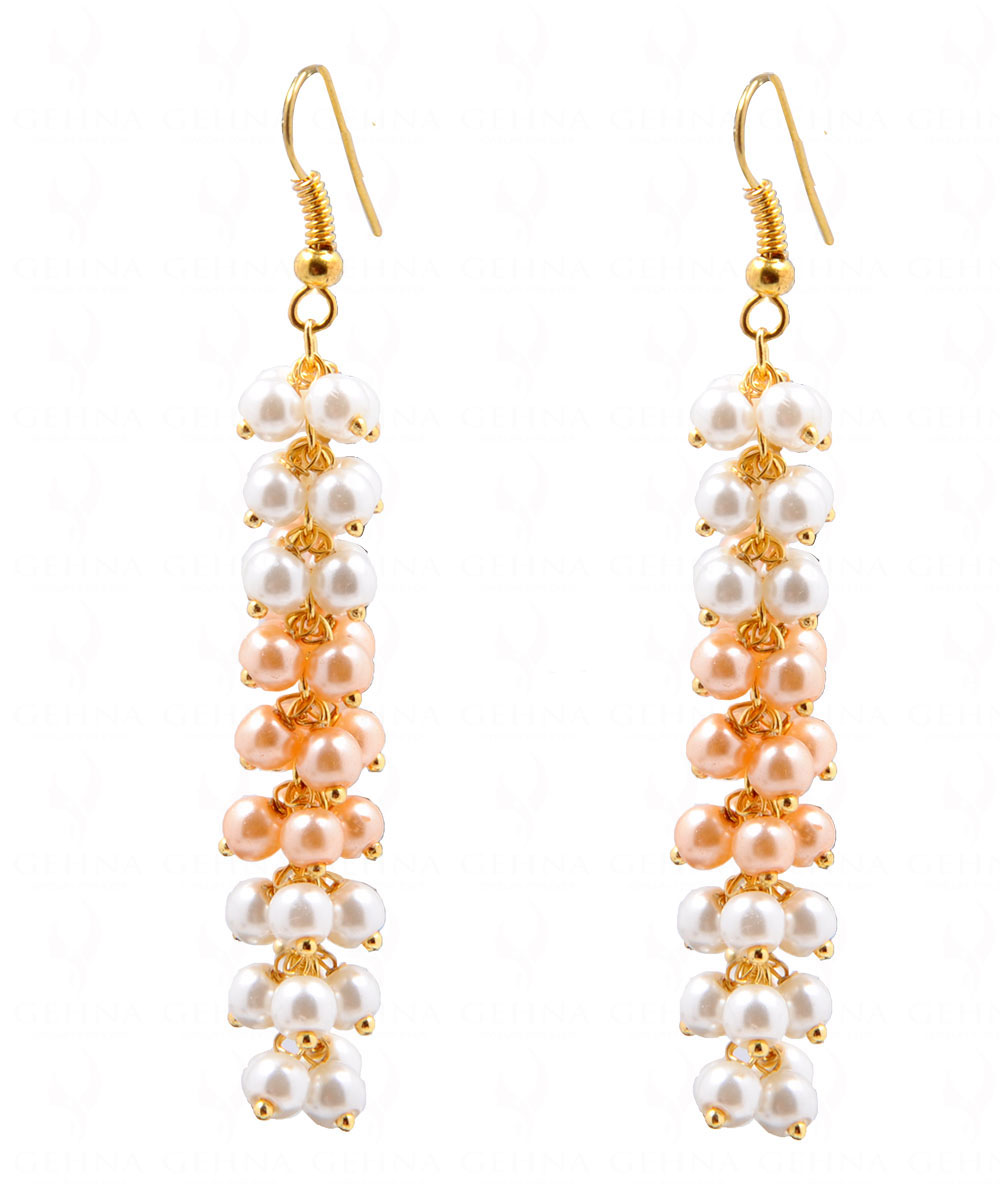 Pink & White Color Pearl Glass Beads Earrings For Girls & Women CE-1015