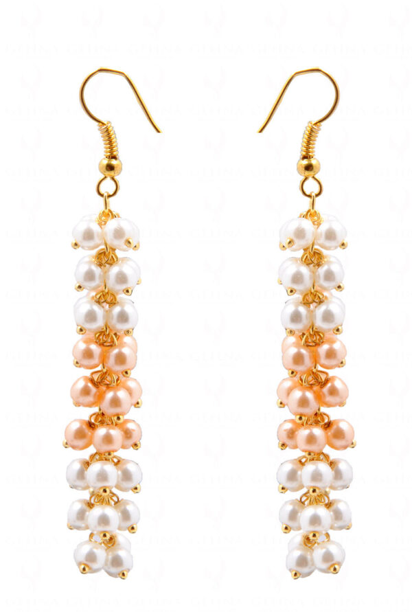 Pink & White Color Pearl Glass Beads Earrings For Girls & Women CE-1015