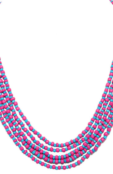 5 Rows Turquoise Blue & Pink Color Beads Necklace – CN-1018