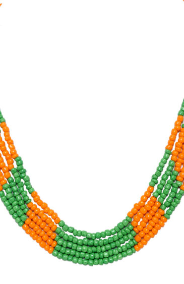 5 Rows Orange & Parrot Green Color Beads Necklace – CN-1019