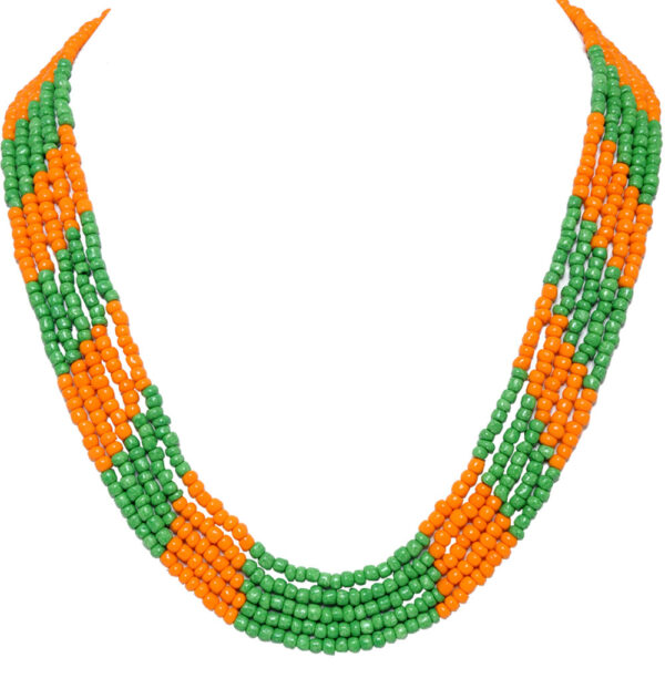 5 Rows Orange & Parrot Green Color Beads Necklace - CN-1019
