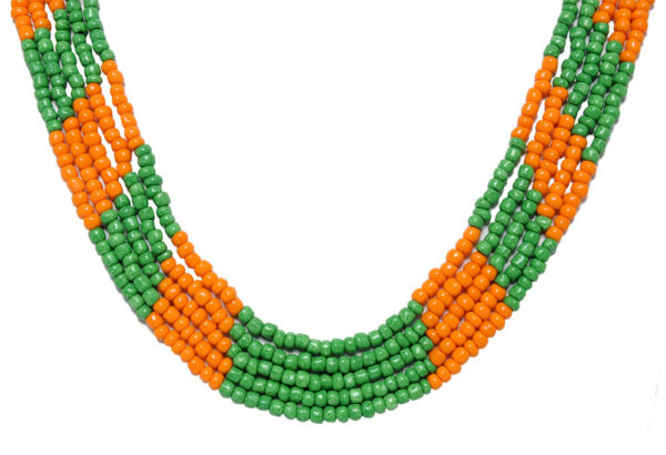 5 Rows Orange & Parrot Green Color Beads Necklace - CN-1019