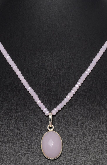 Rose Quartz Stone Studded Pendant With Rose Quartz Faceted Beads Necklace – CN-1022
