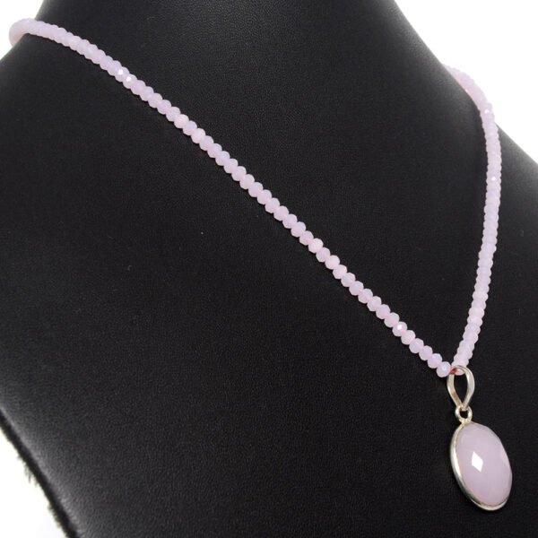 Rose Quartz Stone Studded Pendant With Rose Quartz Faceted Beads Necklace - CN-1022