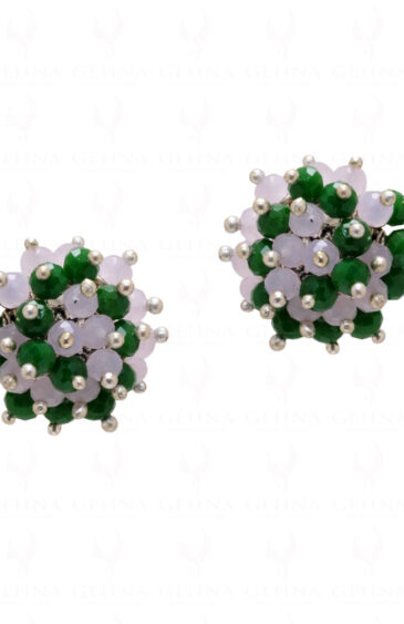 Rose Quartz & Emerald Glass Beads Earrings For Girls & Women CE-1023