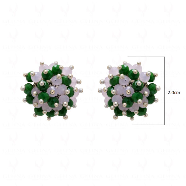 Rose Quartz & Emerald Glass Beads Earrings For Girls & Women CE-1023