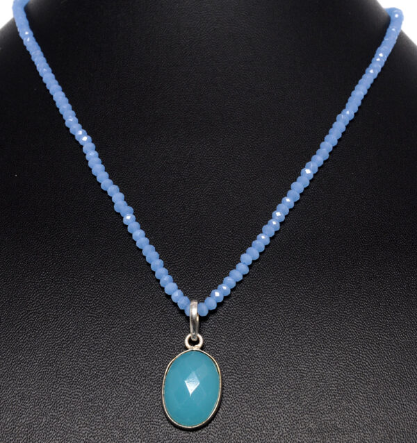 Blue Chalcedony Pendant With Chalcedony Faceted Beads - CN-1024