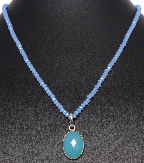 Blue Chalcedony Pendant With Chalcedony Faceted Beads - CN-1024