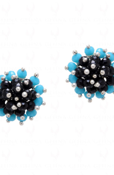Black Spinel & Turquoise Glass Beads Earrings For Girls & Women CE-1025