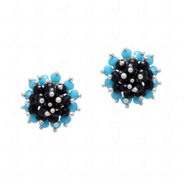 Black Spinel & Turquoise Glass Beads Earrings For Girls & Women CE-1025