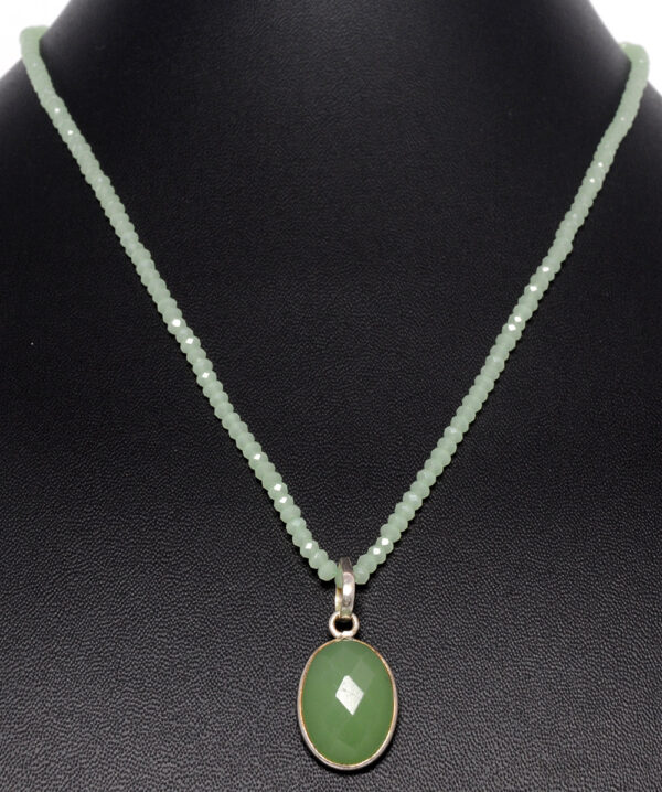 Green Prehnite Oval Shape Pendant With Prehnite Faceted Beads - CN-1026