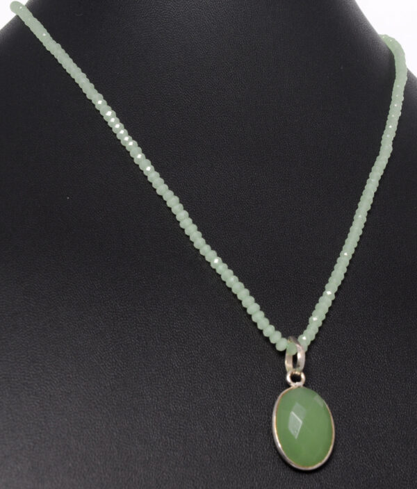 Green Prehnite Oval Shape Pendant With Prehnite Faceted Beads - CN-1026