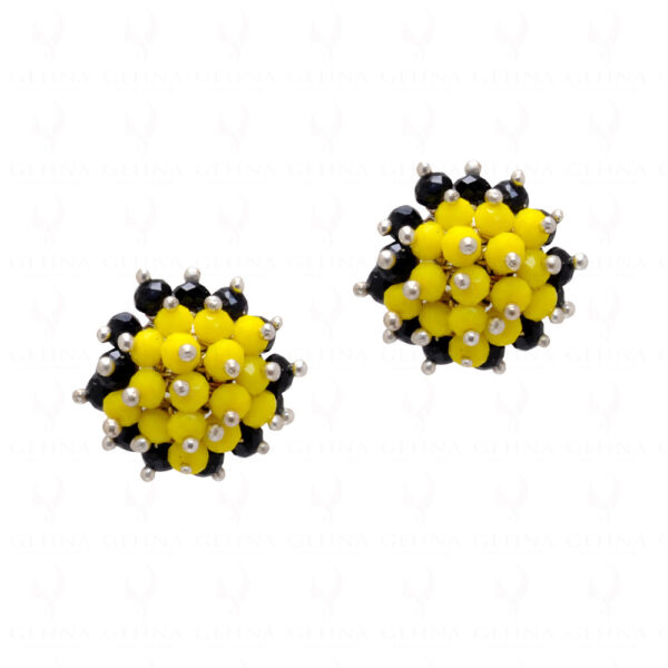 Yellow & Black Jasper Glass Beads Earrings For Girls & Women CE-1027