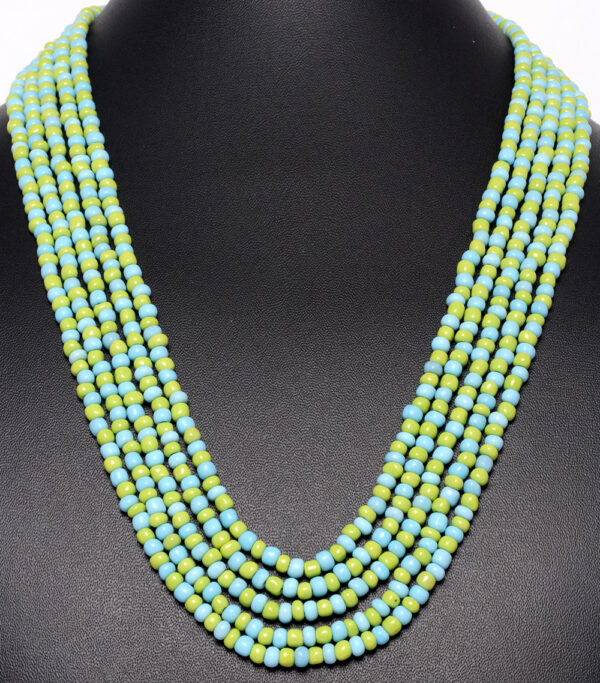 5 Rows Necklace Of Turquoise Blue And Green Color Plain Beads - CN-1029
