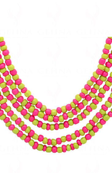 5 Rows Necklace Of Pink And Green Color Plain Beads – CN-1030