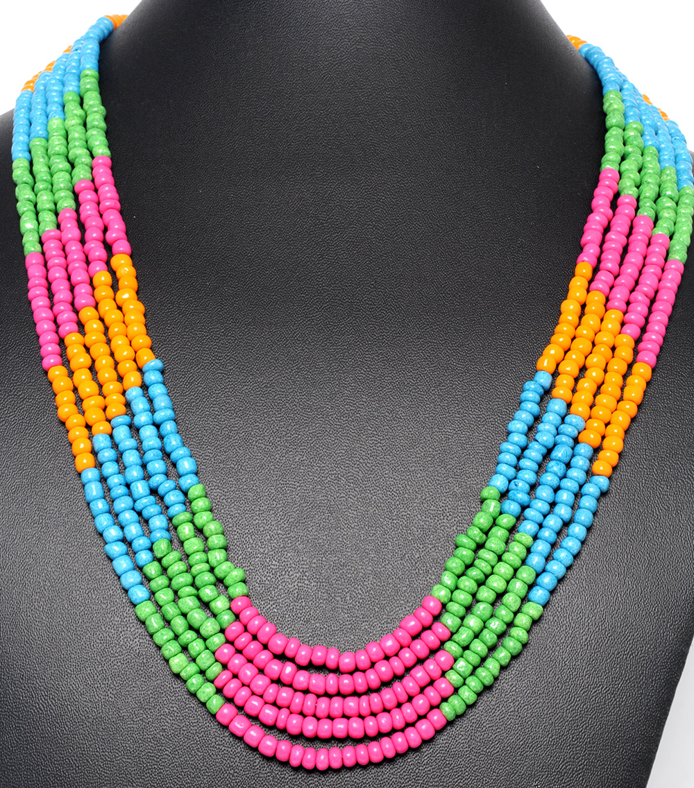 5 Rows Necklace Of Multicolor Round Shaped Beads - CN-1031