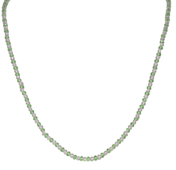 1 Row Necklace Of Crystal And Green Tsavorite Faceted Beads - CN-1032