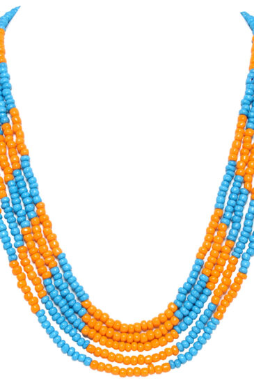 5 Rows Necklace Of Turquoise Blue And Orange Color Round Beads – CN-1033