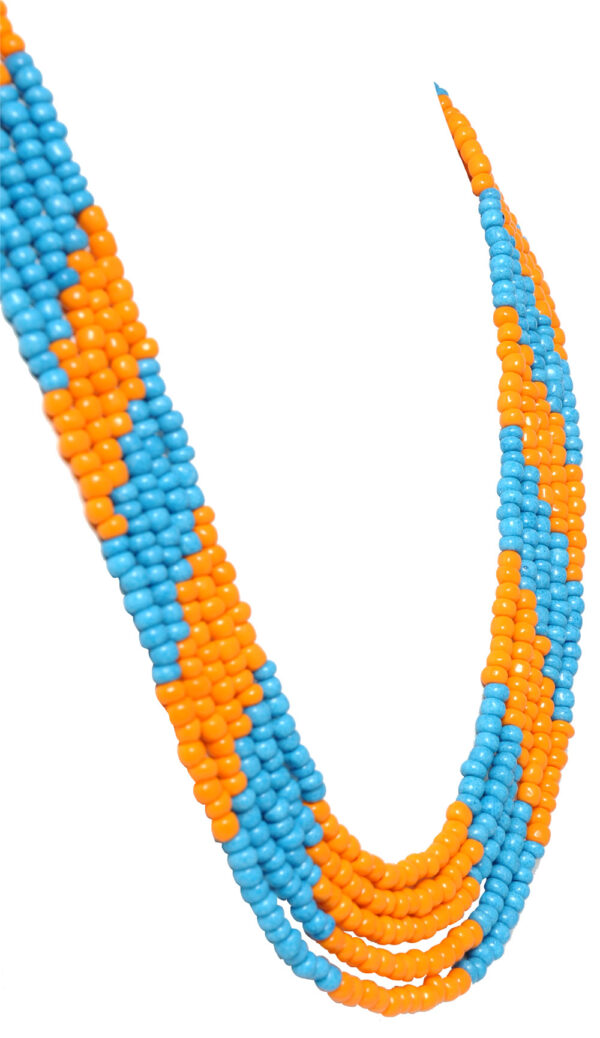 5 Rows Necklace Of Turquoise Blue And Orange Color Round Beads - CN-1033